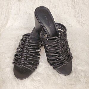 Rebecca Minkoff Calanthe Strappy Leather Heeled Mules Sandals Black Size 9.5